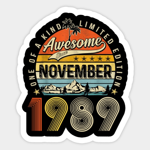 Awesome Since November 1989 Vintage 34th Birthday Sticker by louismcfarland